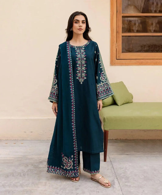 Royal Blue Embroidered Masterpiece: 3 Piece Women's Unstitched Suit
