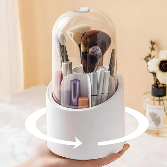 360° Rotating Makeup Brush Organizer Box, 7 Slots Transparent Cosmetic Storage Box