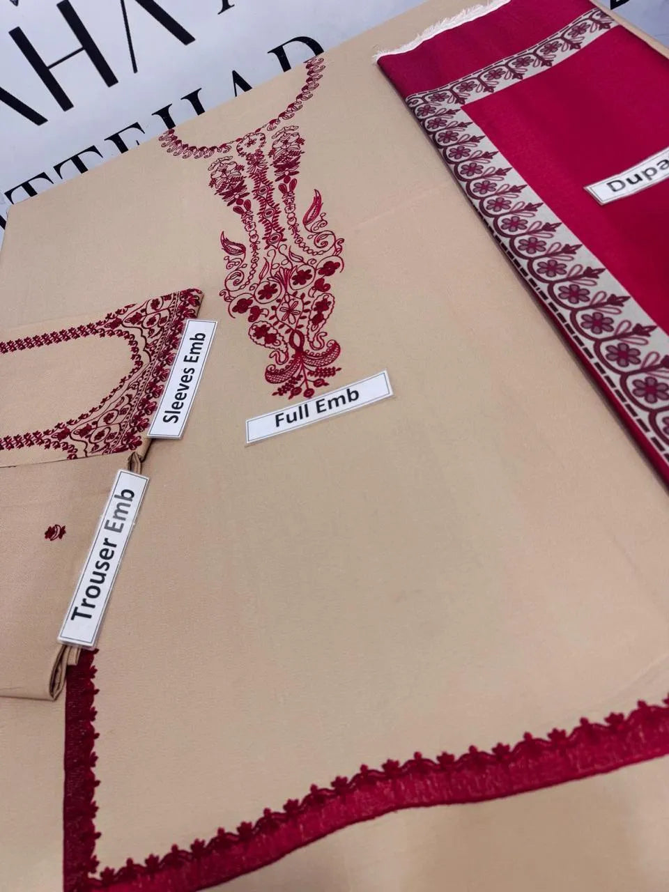 Ivory Embroidered Masterpiece: 3 Piece Women's Unstitched Suit