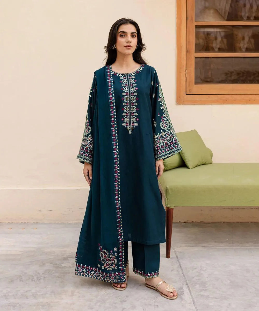 Royal Blue Embroidered Masterpiece: 3 Piece Women's Unstitched Suit