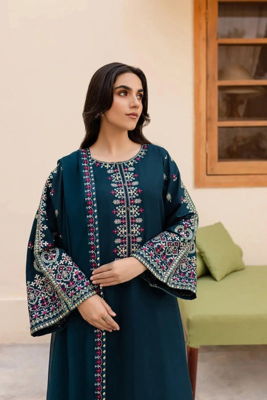Royal Blue Embroidered Masterpiece: 3 Piece Women's Unstitched Suit