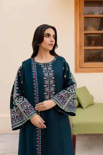 Royal Blue Embroidered Masterpiece: 3 Piece Women's Unstitched Suit