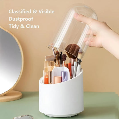 360° Rotating Makeup Brush Organizer Box, 7 Slots Transparent Cosmetic Storage Box