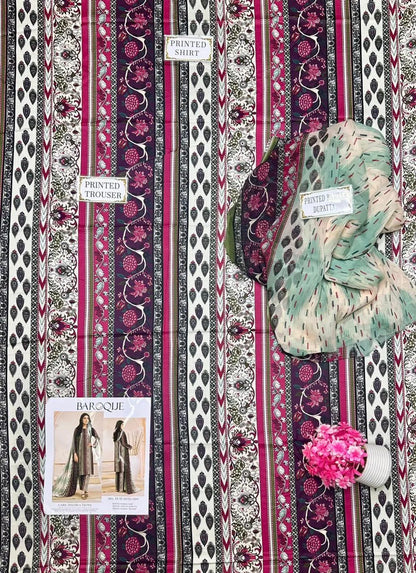 Vibrant Green Printed Masterpiece: 3 Piece Women's Unstitched Suit