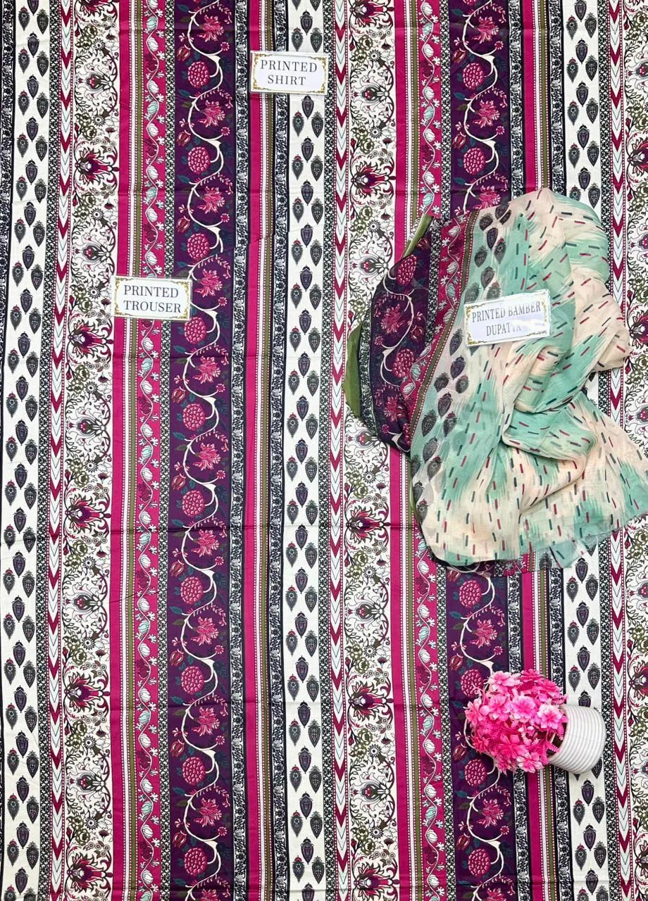 Vibrant Green Printed Masterpiece: 3 Piece Women's Unstitched Suit