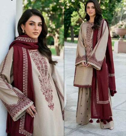 Ivory Embroidered Masterpiece: 3 Piece Women's Unstitched Suit