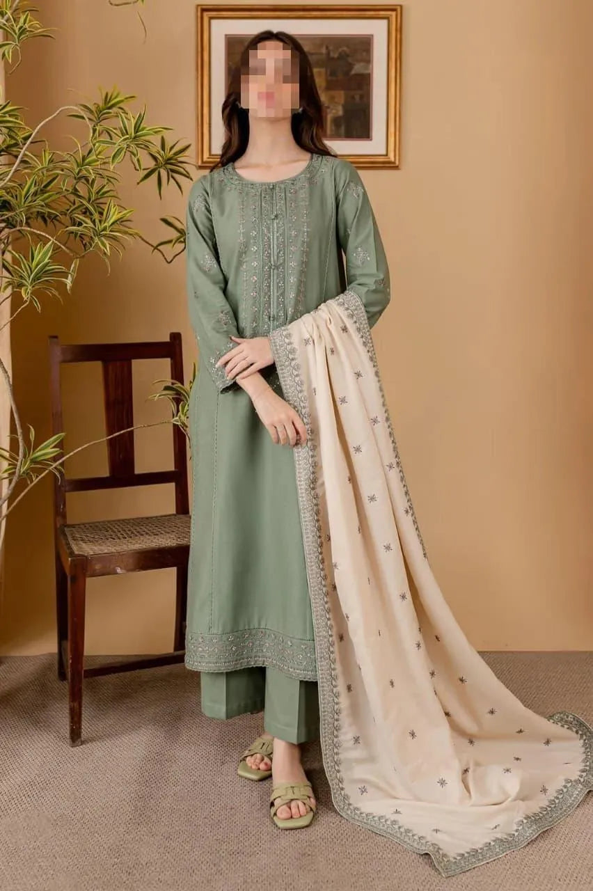 3 Pcs Women's Unstitched Embroidered Suit